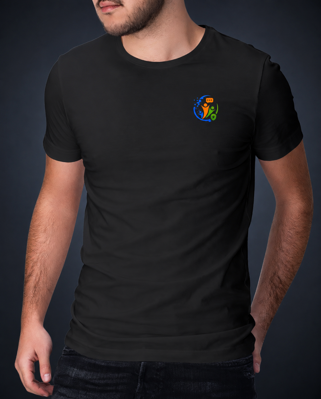 T-shirt noir brodé avec l’emblème HumaSkill